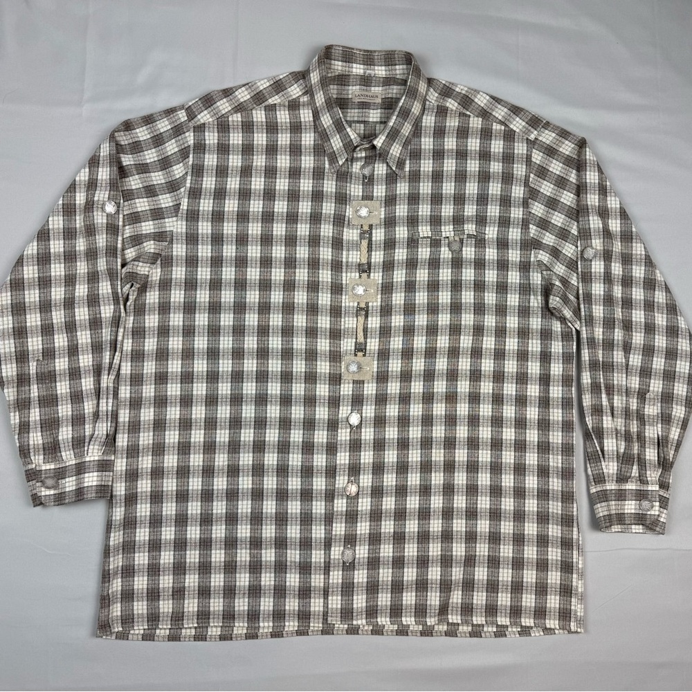 Landhaus Mens Trachten Traditional Button Shirt 2XL Plaid Long Sleeve B1